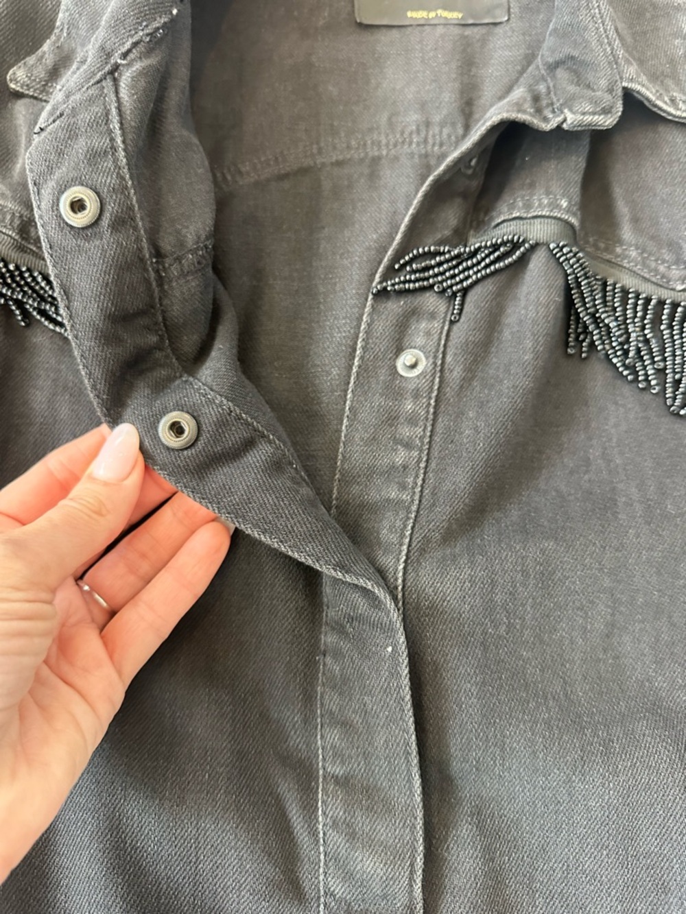 Massimo Dutti Western Denim Beaded Fringe Shirt in Black - Picture 8 of 12